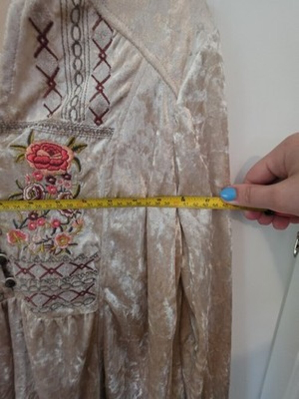Mystree Crushed Velvet Embroider Boho Peasant Top Blush Pink Floral Long Sleeve - Picture 8 of 8